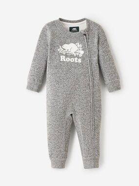 Roots Gray Heather Baby One-Piece with White Logo